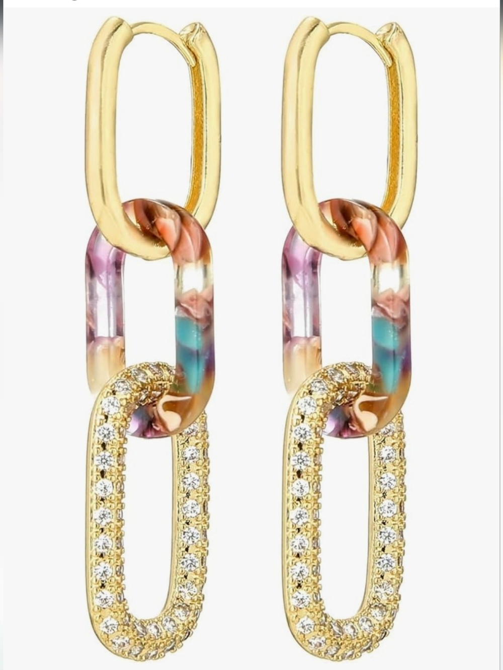 Gold Multi-Color Paperclip Drop Earrings